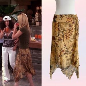 Vintage Tan and Burgundy Asymmetrical Midi Skirt ASO Phoebe Buffay on Friends